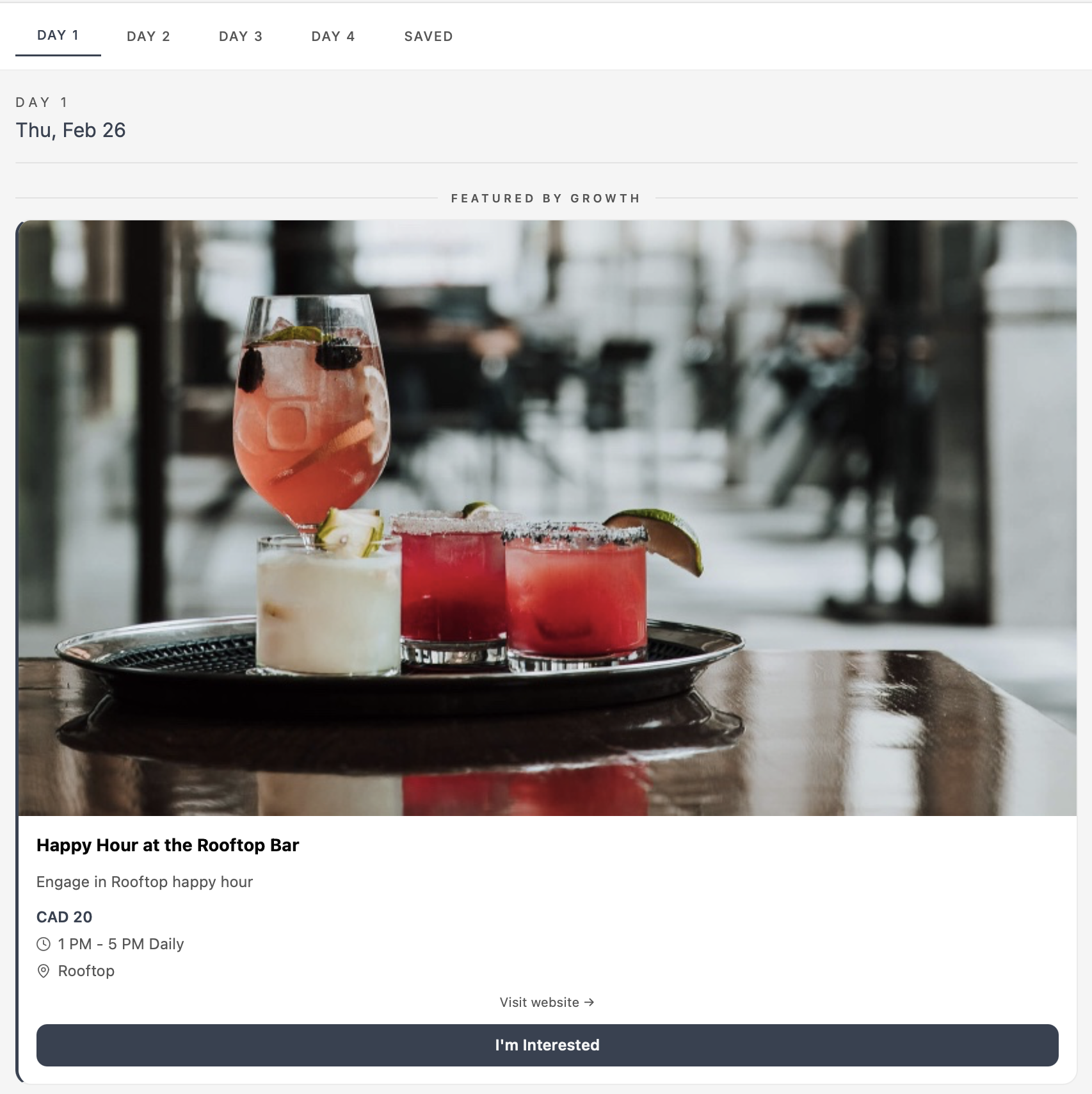 Guest itinerary showing a property promotion