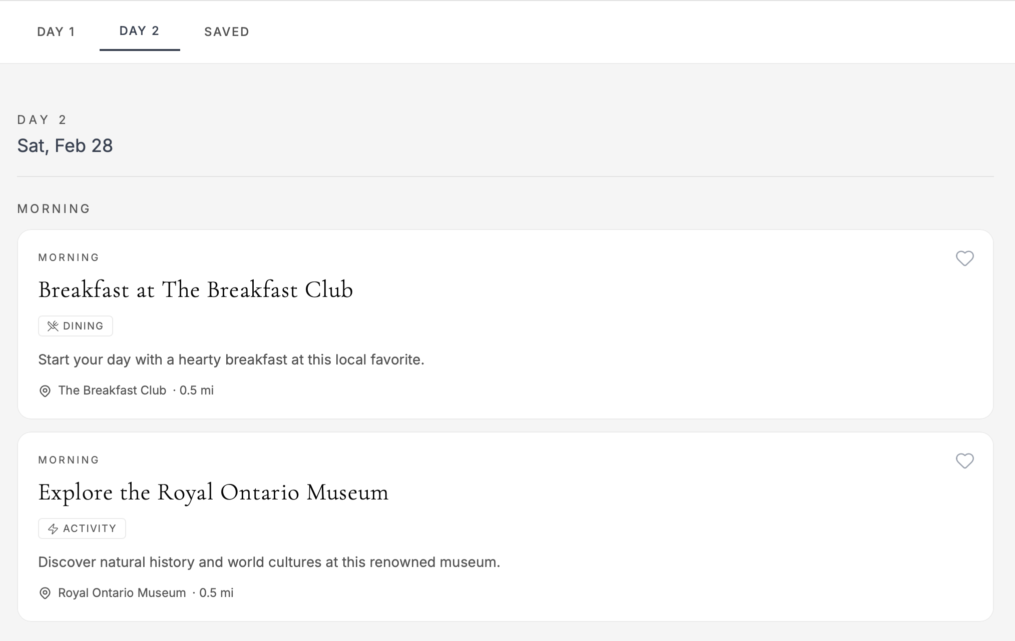 Guest itinerary view